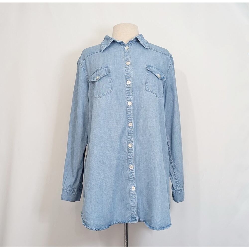 Soft Surroundings Tunic Top Light Blue Button Front Women's Size L
